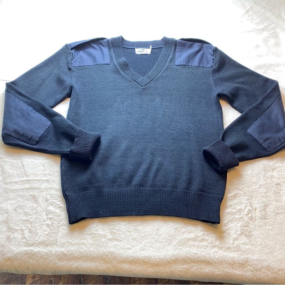 Crew Gear Black V Neck Commando Long Sleeve Sweater Size Medium